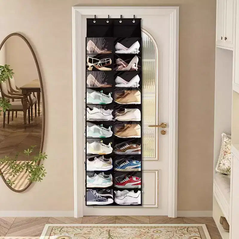 Scarpiera da Appendere Dietro la Porta, Contiene 20 Paia, Organizer per Scarpe Antipolvere da Appendere per Porta dell'Armadio, 20 Grandi Tasche e 4 Ganci in Metallo