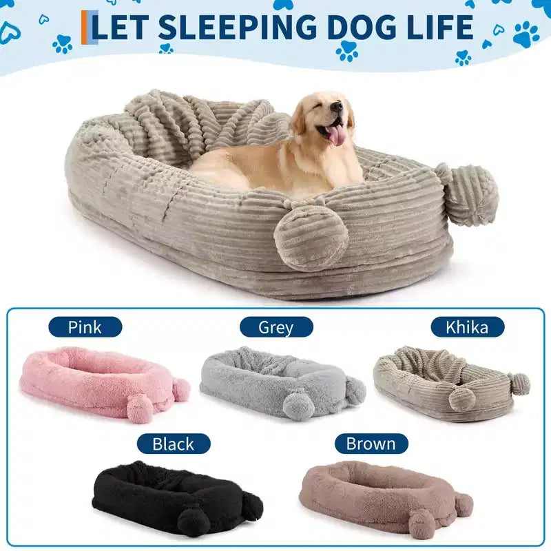 Cuscino per Cani Umano, 180x114x30cm Letto per Cani Grande con Coperta, Tasche Portaoggetti, Maniglia Portatile, Rivestimento Sfoderabile, Cuccia per Animali Domestici a Misura d'Uomo per Adulti