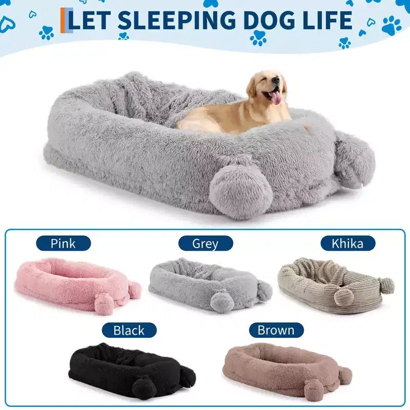 Cuscino per Cani Umano, 180x114x30cm Letto per Cani Grande con Coperta, Tasche Portaoggetti, Maniglia Portatile, Rivestimento Sfoderabile, Cuccia per Animali Domestici a Misura d'Uomo per Adulti