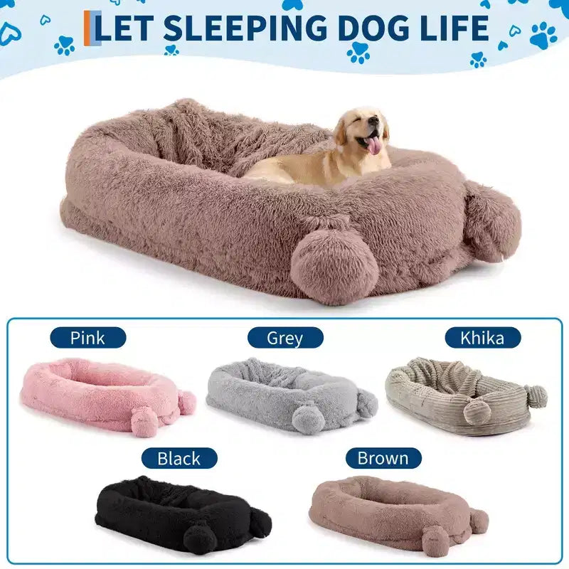 Cuscino per Cani Umano, 180x114x30cm Letto per Cani Grande con Coperta, Tasche Portaoggetti, Maniglia Portatile, Rivestimento Sfoderabile, Cuccia per Animali Domestici a Misura d'Uomo per Adulti