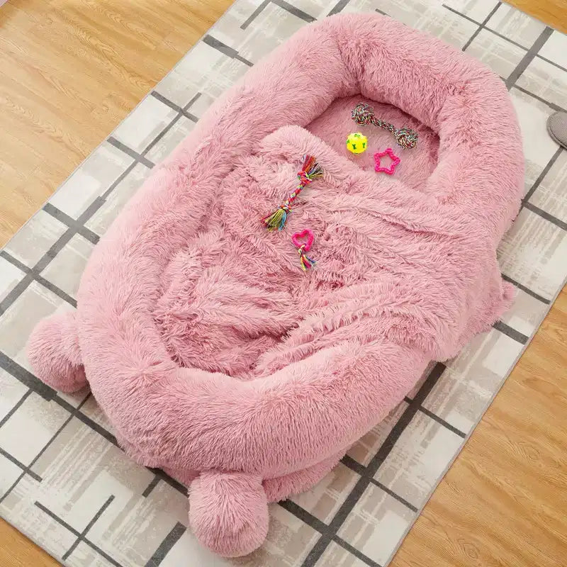 Cuscino per Cani Umano, 180x114x30cm Letto per Cani Grande con Coperta, Tasche Portaoggetti, Maniglia Portatile, Rivestimento Sfoderabile, Cuccia per Animali Domestici a Misura d'Uomo per Adulti