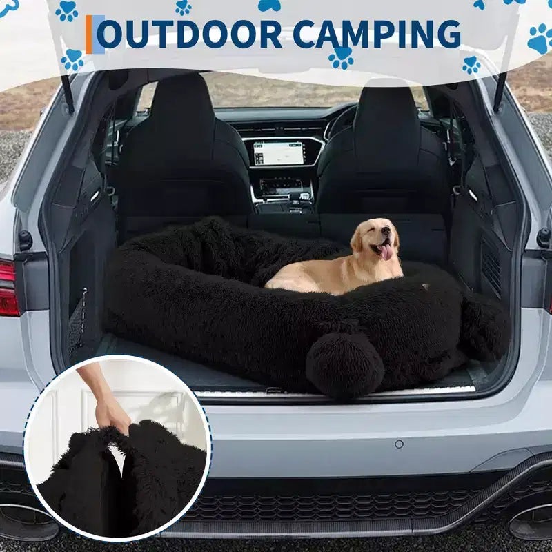 Cuscino per Cani Umano, 180x114x30cm Letto per Cani Grande con Coperta, Tasche Portaoggetti, Maniglia Portatile, Rivestimento Sfoderabile, Cuccia per Animali Domestici a Misura d'Uomo per Adulti