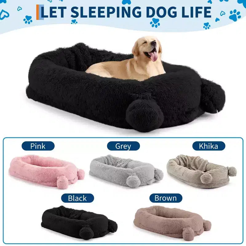 Cuscino per Cani Umano, 180x114x30cm Letto per Cani Grande con Coperta, Tasche Portaoggetti, Maniglia Portatile, Rivestimento Sfoderabile, Cuccia per Animali Domestici a Misura d'Uomo per Adulti