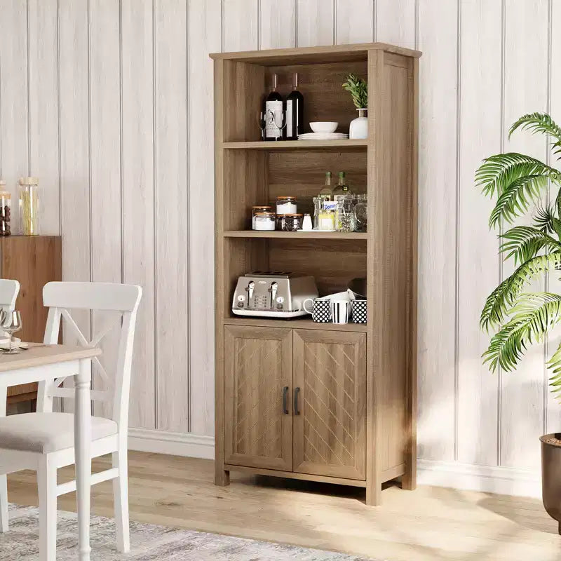 Libreria a 3 ripiani, libreria alta 177 cm con ante, armadietto contenitore in stile rustico con ripiani regolabili e gambe stabili, libreria da esposizione a pavimento