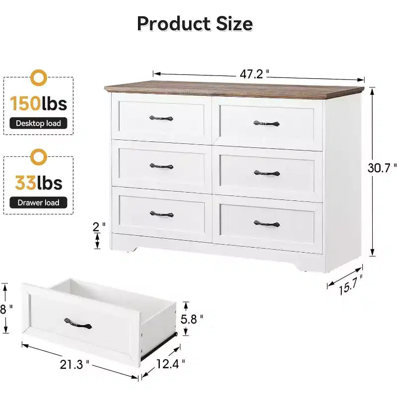 Comodino a 5/6 cassetti per camera da letto, cassettiera, cassettiera moderna in legno in stile rustico, cassettiera portaoggetti per camera da letto, soggiorno, cameretta dei bambini