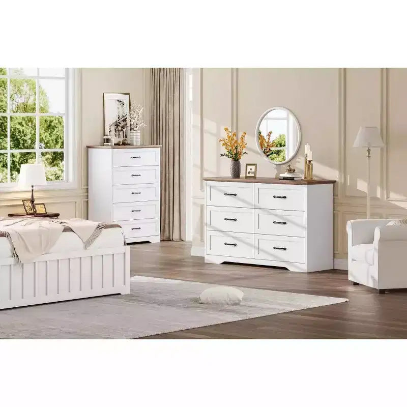 Comodino a 5/6 cassetti per camera da letto, cassettiera, cassettiera moderna in legno in stile rustico, cassettiera portaoggetti per camera da letto, soggiorno, cameretta dei bambini