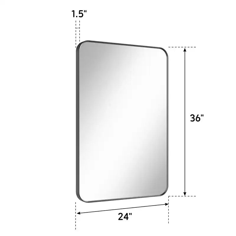 Specchio da bagno opaco, specchio da parete rettangolare arrotondato per lavabo, vetro temperato HD e cornice in alluminio antiruggine