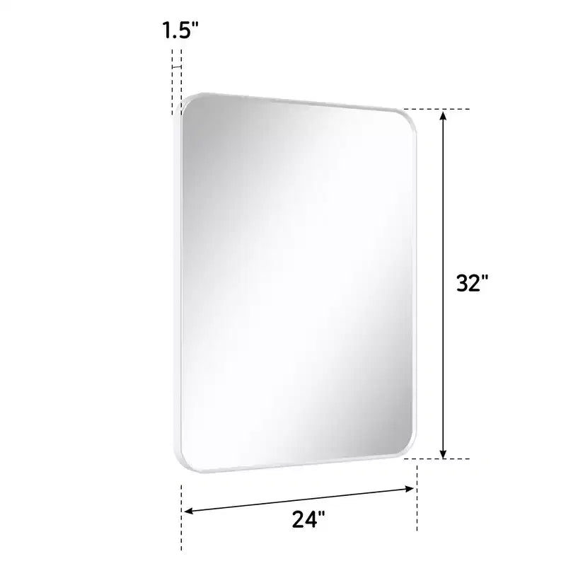 Specchio da bagno opaco, specchio da parete rettangolare arrotondato per lavabo, vetro temperato HD e cornice in alluminio antiruggine