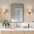 Specchio da bagno opaco, specchio da parete rettangolare arrotondato per lavabo, vetro temperato HD e cornice in alluminio antiruggine