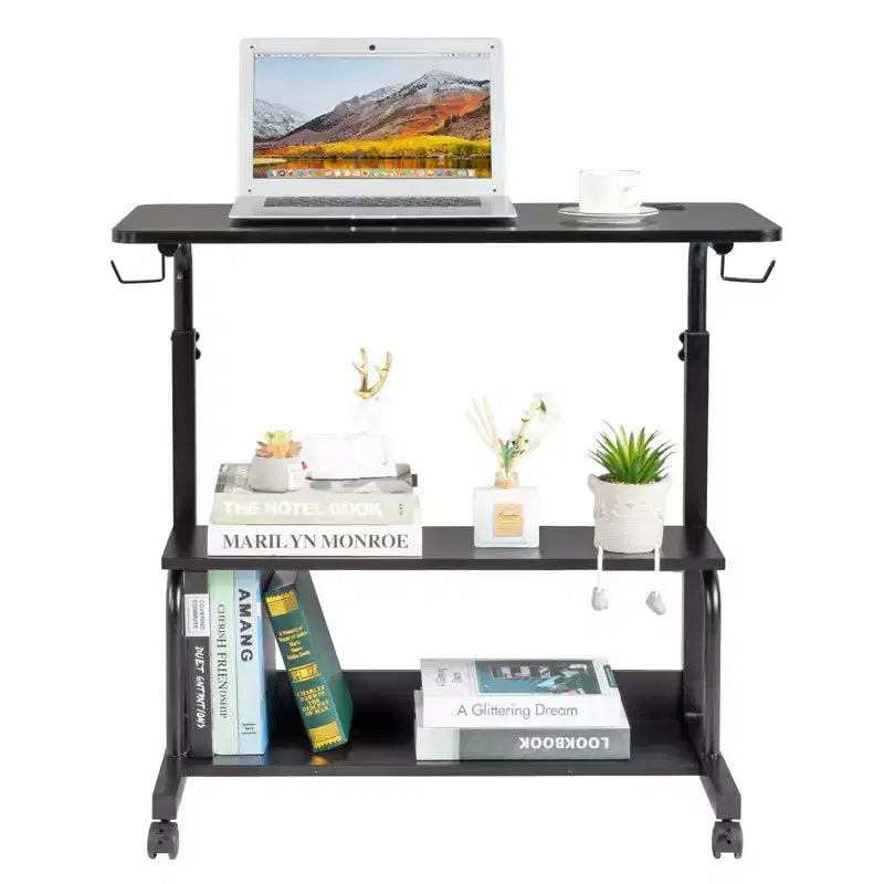 Tavolino laterale/finale per computer portatile, regolabile in altezza e con ruote, con stazione di ricarica e 2 porte USB