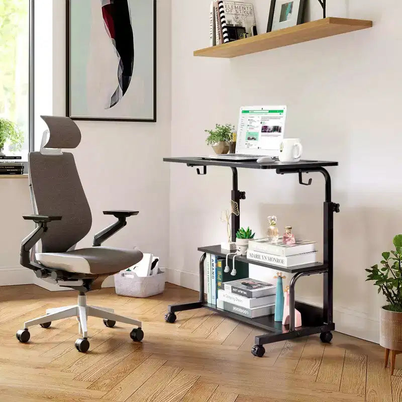 Tavolino laterale/finale per computer portatile, regolabile in altezza e con ruote, con stazione di ricarica e 2 porte USB