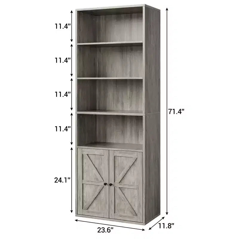 71.4 Libreria Alta da Fattoria a 6 Ripiani con Ante, Scaffale Industriale per Camera da Letto, Soggiorno e Ufficio