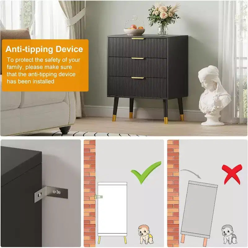 Comodino moderno a 3 cassetti – Comodino ampio e contenitore per camera da letto e soggiorno