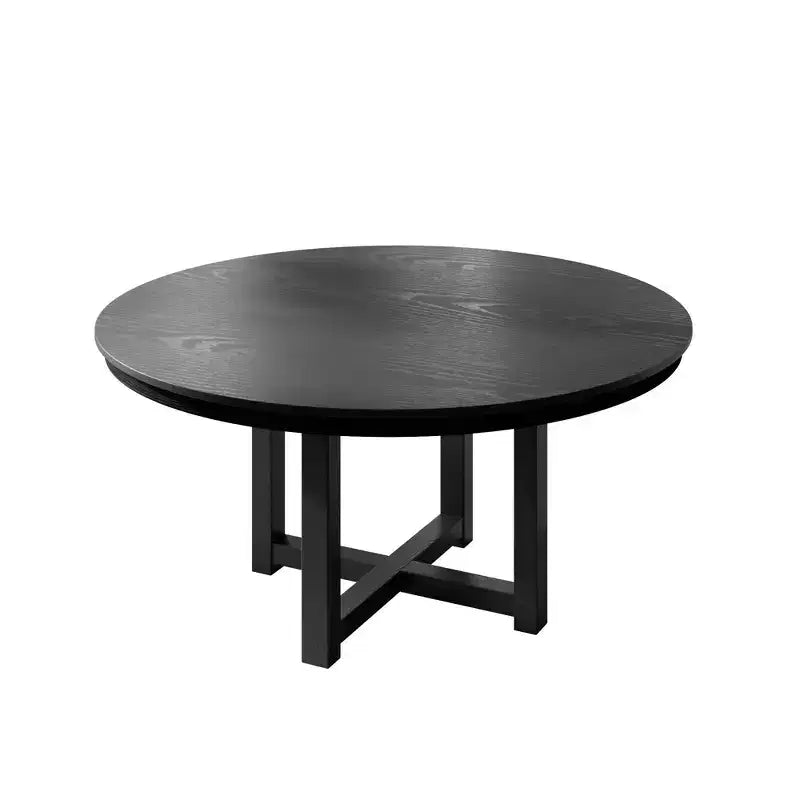Tavolo da pranzo da fattoria in legno massello 52 x 52 con piano rotondo in legno e base a X incrociata per sale da pranzo moderne e riunioni di famiglia nero