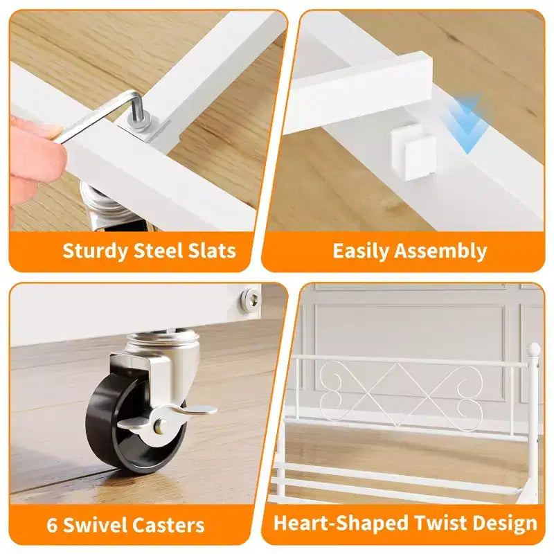 Divano letto con rotelle estraibili, struttura in metallo per letto singolo con testiera, divano letto a piattaforma multifunzionale per camera da letto, soggiorno, camera degli ospiti