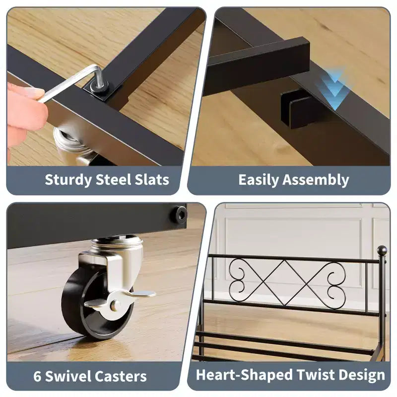 Divano letto con rotelle estraibili, struttura in metallo per letto singolo con testiera, divano letto a piattaforma multifunzionale per camera da letto, soggiorno, camera degli ospiti