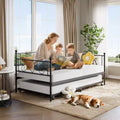 Daybed with Trundle,Metal Twin DayBed Frame with Headboard,Multifunctional Mattress Foundation Platform Sofa Bed for Bedroom,Living Room,Guest Room