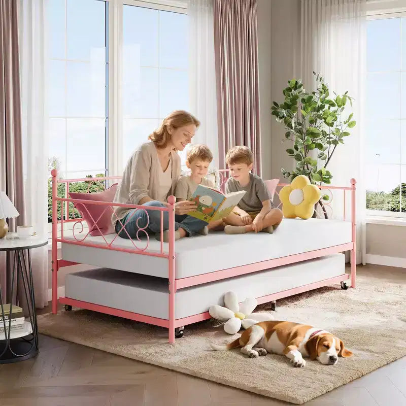 Divano letto con rotelle estraibili, struttura in metallo per letto singolo con testiera, divano letto a piattaforma multifunzionale per camera da letto, soggiorno, camera degli ospiti