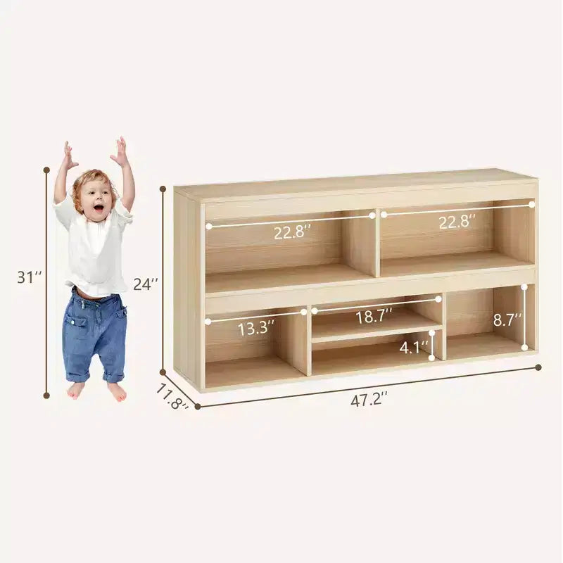 Libreria per bambini con cassetto, Organizer in legno per giocattoli, Scaffale bianco per cameretta, aula, stanza dei bambini