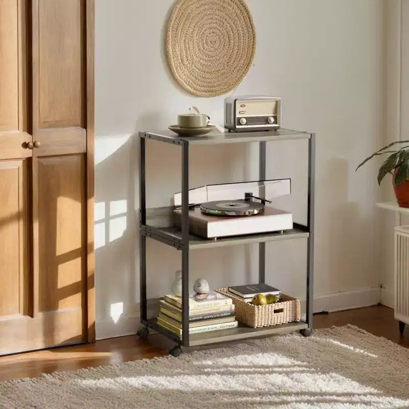 Carrello porta stampante a 3 livelli, in truciolato P2, grigio lavato, combo A+B, 40x30x65 cm