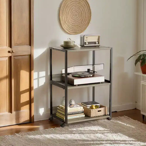 Carrello porta stampante a 3 livelli, in truciolato P2, grigio lavato, combo A+B, 40x30x65 cm