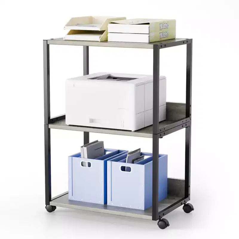 Carrello porta stampante a 3 livelli, in truciolato P2, grigio lavato, combo A+B, 40x30x65 cm