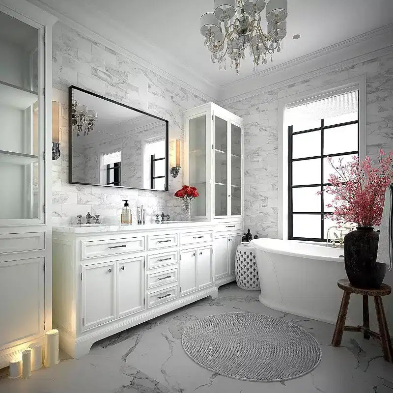 Specchio da Bagno 40x30 pollici, Moderno Rettangolare a Parete con Angoli Quadri, Specchio da Toeletta con Cornice in Metallo per Soggiorno e Ingressi 40x30 pollici