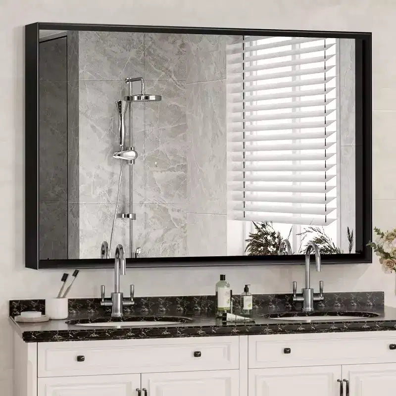 Specchio da Bagno 40x30 pollici, Moderno Rettangolare a Parete con Angoli Quadri, Specchio da Toeletta con Cornice in Metallo per Soggiorno e Ingressi 40x30 pollici