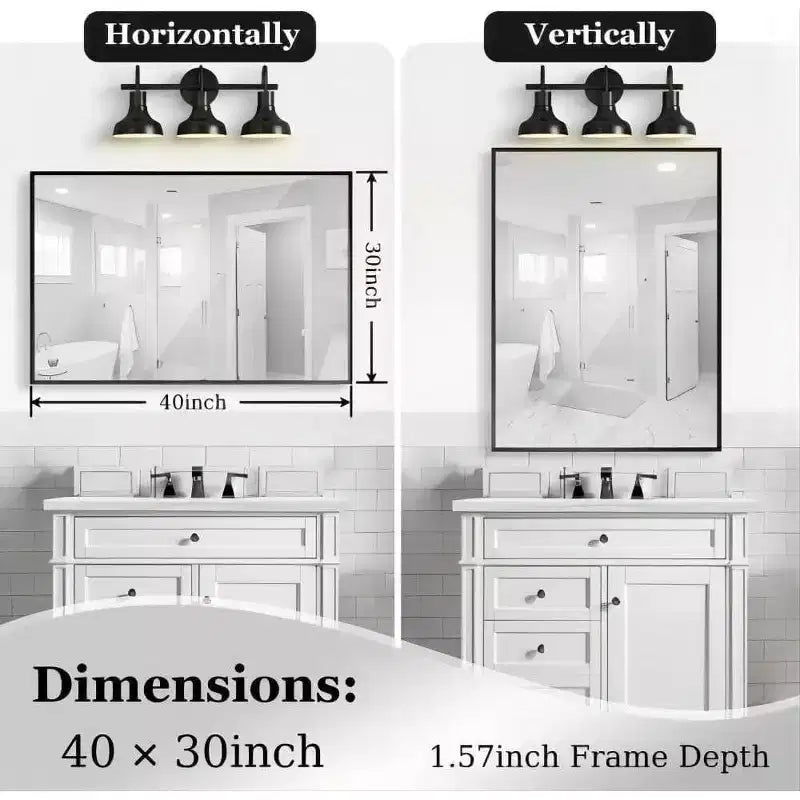 Specchio da Bagno 40x30 pollici, Moderno Rettangolare a Parete con Angoli Quadri, Specchio da Toeletta con Cornice in Metallo per Soggiorno e Ingressi 40x30 pollici