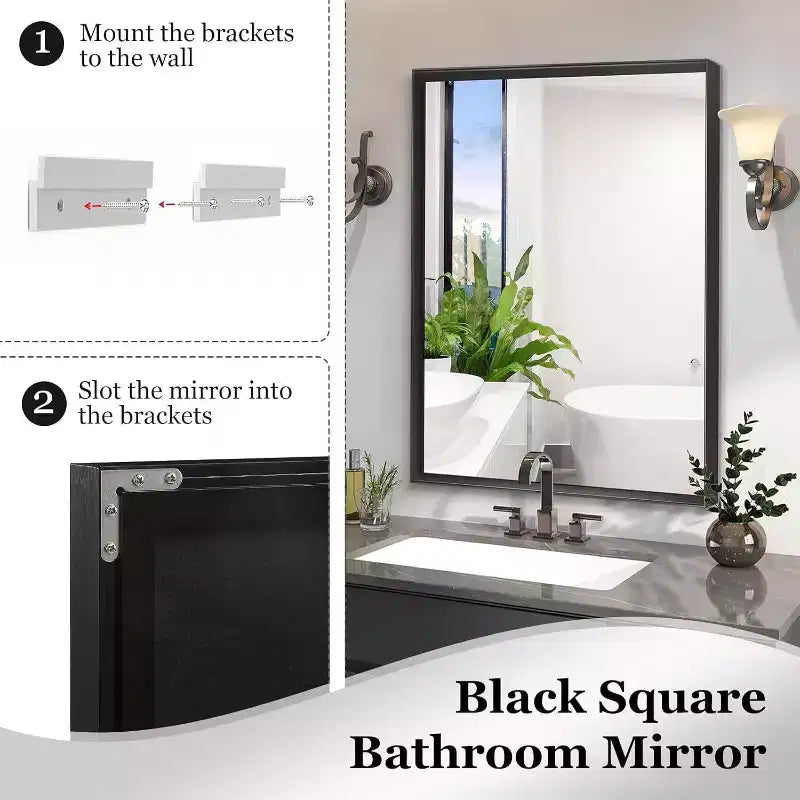 Specchio da Bagno 40x30 pollici, Moderno Rettangolare a Parete con Angoli Quadri, Specchio da Toeletta con Cornice in Metallo per Soggiorno e Ingressi 40x30 pollici