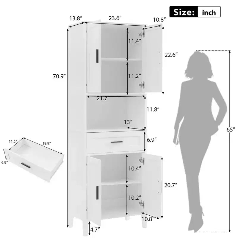 Mobiletto da bagno alto autoportante con ante e cassetti/ripiani, unità mobile contenitore da pavimento per bagno, cucina