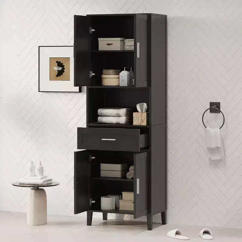 Mobiletto da bagno alto autoportante con ante e cassetti/ripiani, unità mobile contenitore da pavimento per bagno, cucina