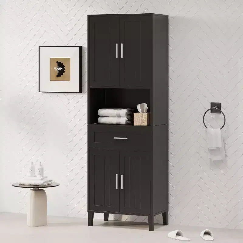 Mobiletto da bagno alto autoportante con ante e cassetti/ripiani, unità mobile contenitore da pavimento per bagno, cucina
