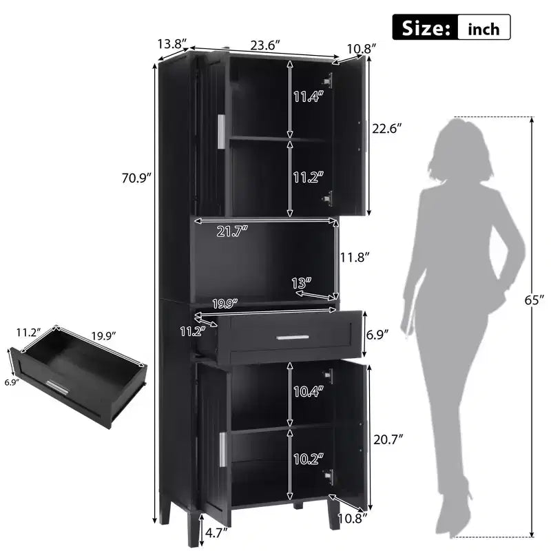 Mobiletto da bagno alto autoportante con ante e cassetti/ripiani, unità mobile contenitore da pavimento per bagno, cucina