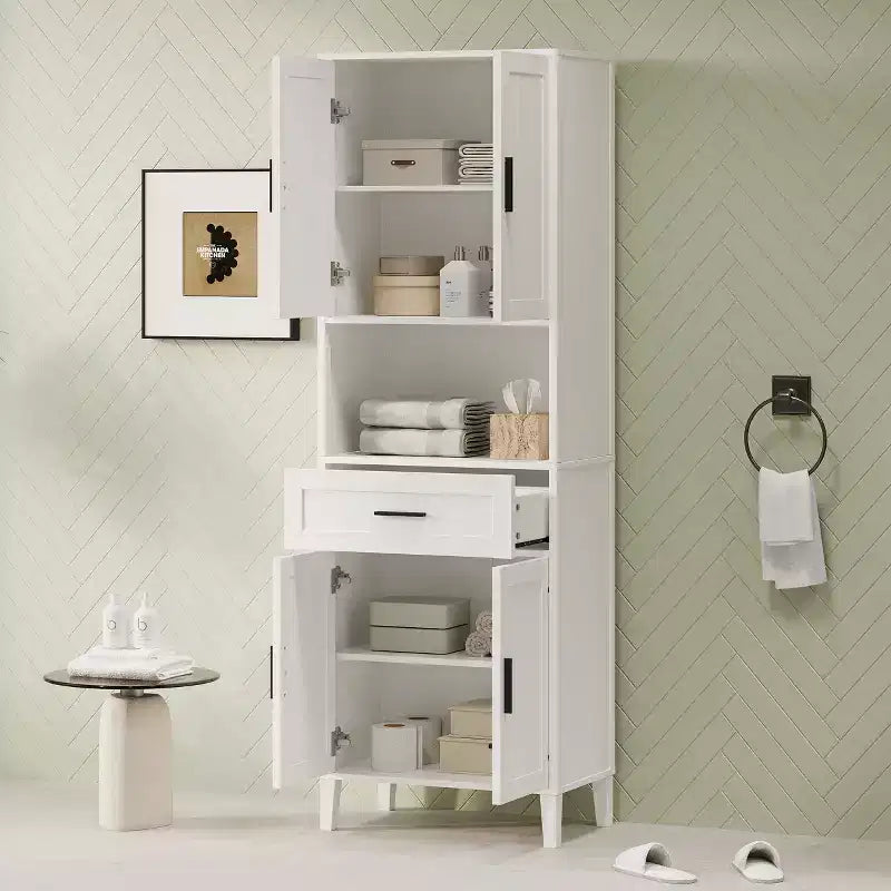 Mobiletto da bagno alto autoportante con ante e cassetti/ripiani, unità mobile contenitore da pavimento per bagno, cucina