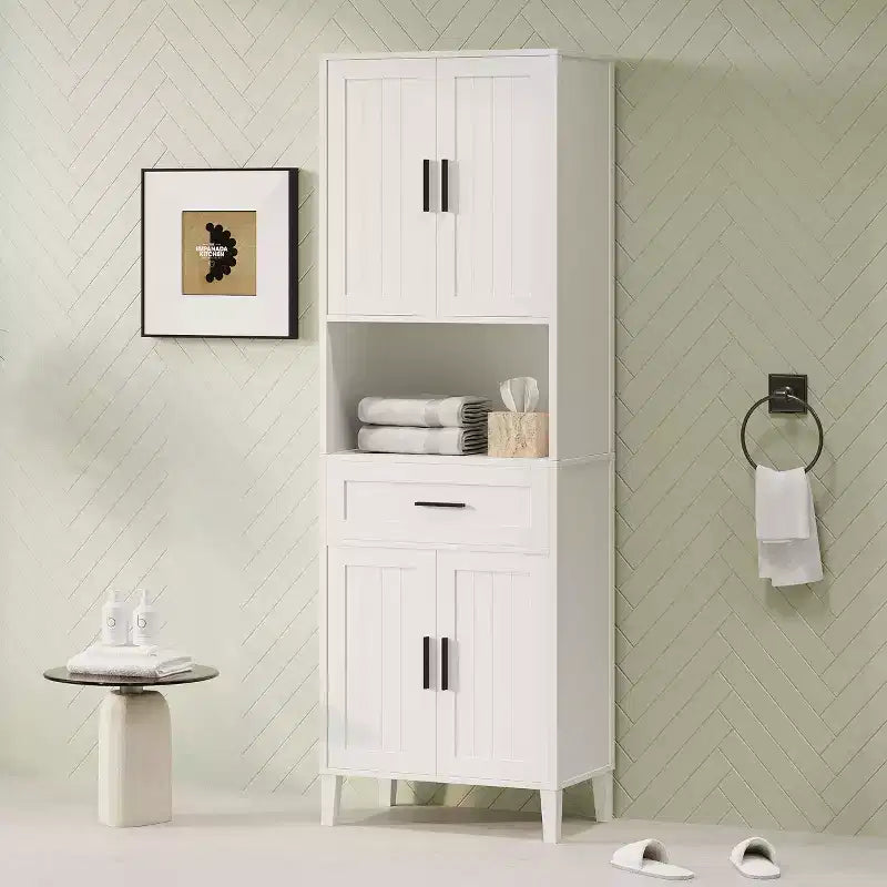 Mobiletto da bagno alto autoportante con ante e cassetti/ripiani, unità mobile contenitore da pavimento per bagno, cucina