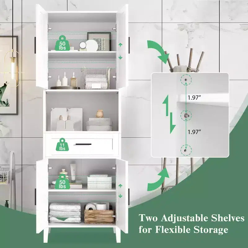 Mobiletto da bagno alto autoportante con ante e cassetti/ripiani, unità mobile contenitore da pavimento per bagno, cucina