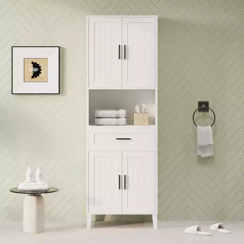 Mobiletto da bagno alto autoportante con ante e cassetti/ripiani, unità mobile contenitore da pavimento per bagno, cucina