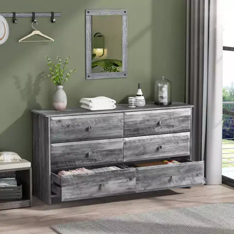 Cassettiera a 6 cassetti in MDF (Medium-Density Fiberboard) grigio, 137 cm L