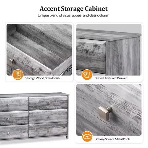 Cassettiera a 6 cassetti in MDF (Medium-Density Fiberboard) grigio, 137 cm L