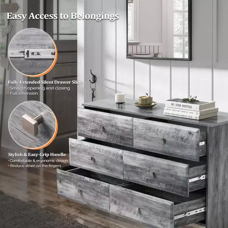 Cassettiera a 6 cassetti in MDF (Medium-Density Fiberboard) grigio, 137 cm L