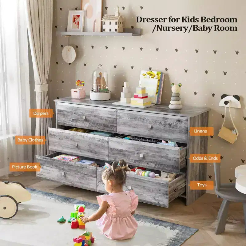 Cassettiera a 6 cassetti in MDF (Medium-Density Fiberboard) grigio, 137 cm L