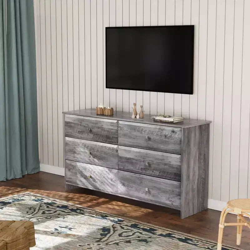 Cassettiera a 6 cassetti in MDF (Medium-Density Fiberboard) grigio, 137 cm L