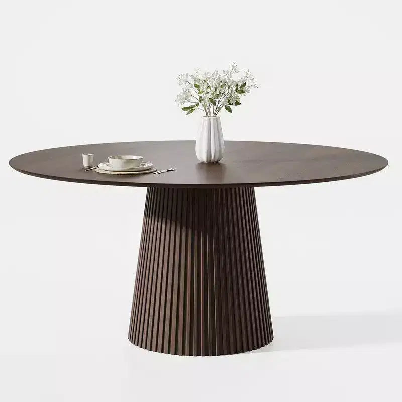 Tavolo da pranzo rotondo da 60 pollici per 6 persone, tavolo moderno con base a piedistallo scanalato e piano in MDF in legno, per spazi piccoli, cucina, sala da pranzo, caffè, noce