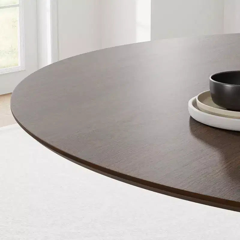 Tavolo da pranzo rotondo da 60 pollici per 6 persone, tavolo moderno con base a piedistallo scanalato e piano in MDF in legno, per spazi piccoli, cucina, sala da pranzo, caffè, noce