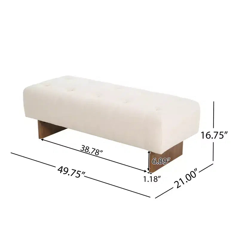 Panca moderna in legno di caucciù rivestita in lino e capitonné