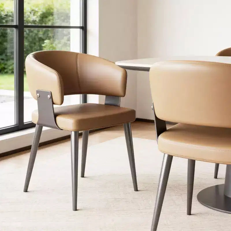 Sedia da pranzo moderna imbottita con schienale a botte curvo e robuste gambe in metallo - Elegante sedia laterale per sala da pranzo e ufficio