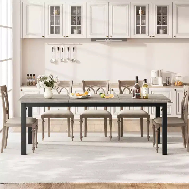 Tavolo da Cucina Lungo 200 cm per 6-8 Persone, Grande Tavolo da Pranzo Rettangolare, Tavolo Industriale da Interno per Ristorante con Robusta Struttura in Metallo (Solo Tavolo)