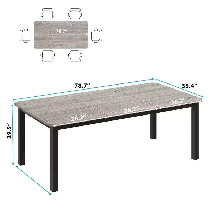 Tavolo da Cucina Lungo 200 cm per 6-8 Persone, Grande Tavolo da Pranzo Rettangolare, Tavolo Industriale da Interno per Ristorante con Robusta Struttura in Metallo (Solo Tavolo)