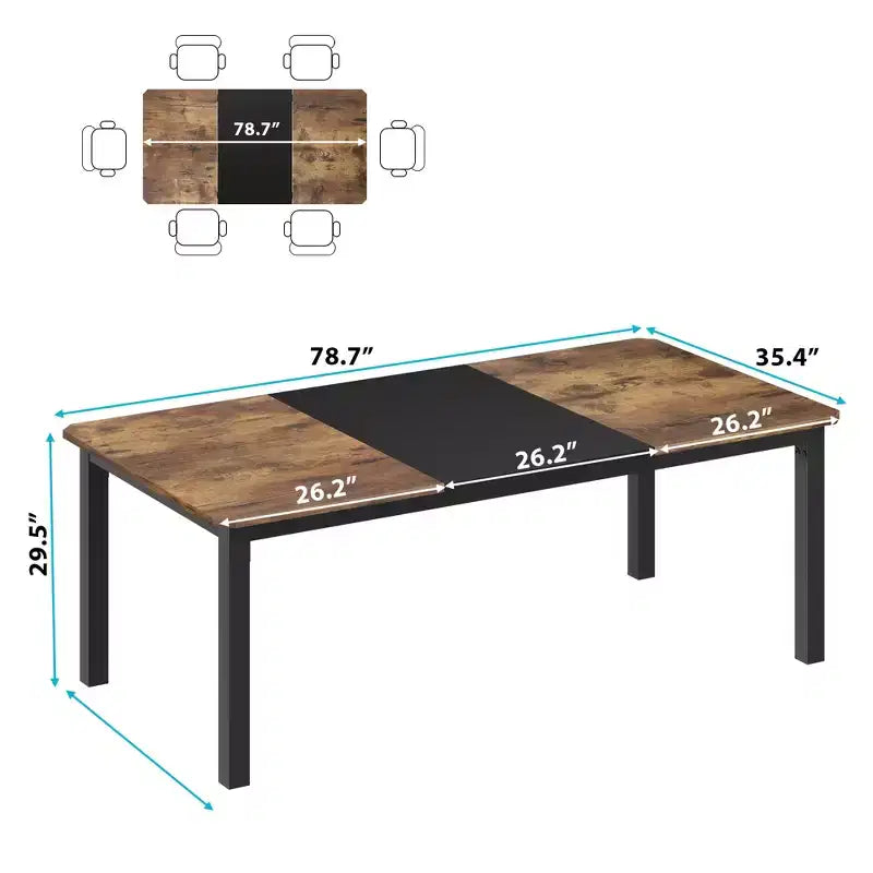 Tavolo da Cucina Lungo 200 cm per 6-8 Persone, Grande Tavolo da Pranzo Rettangolare, Tavolo Industriale da Interno per Ristorante con Robusta Struttura in Metallo (Solo Tavolo)